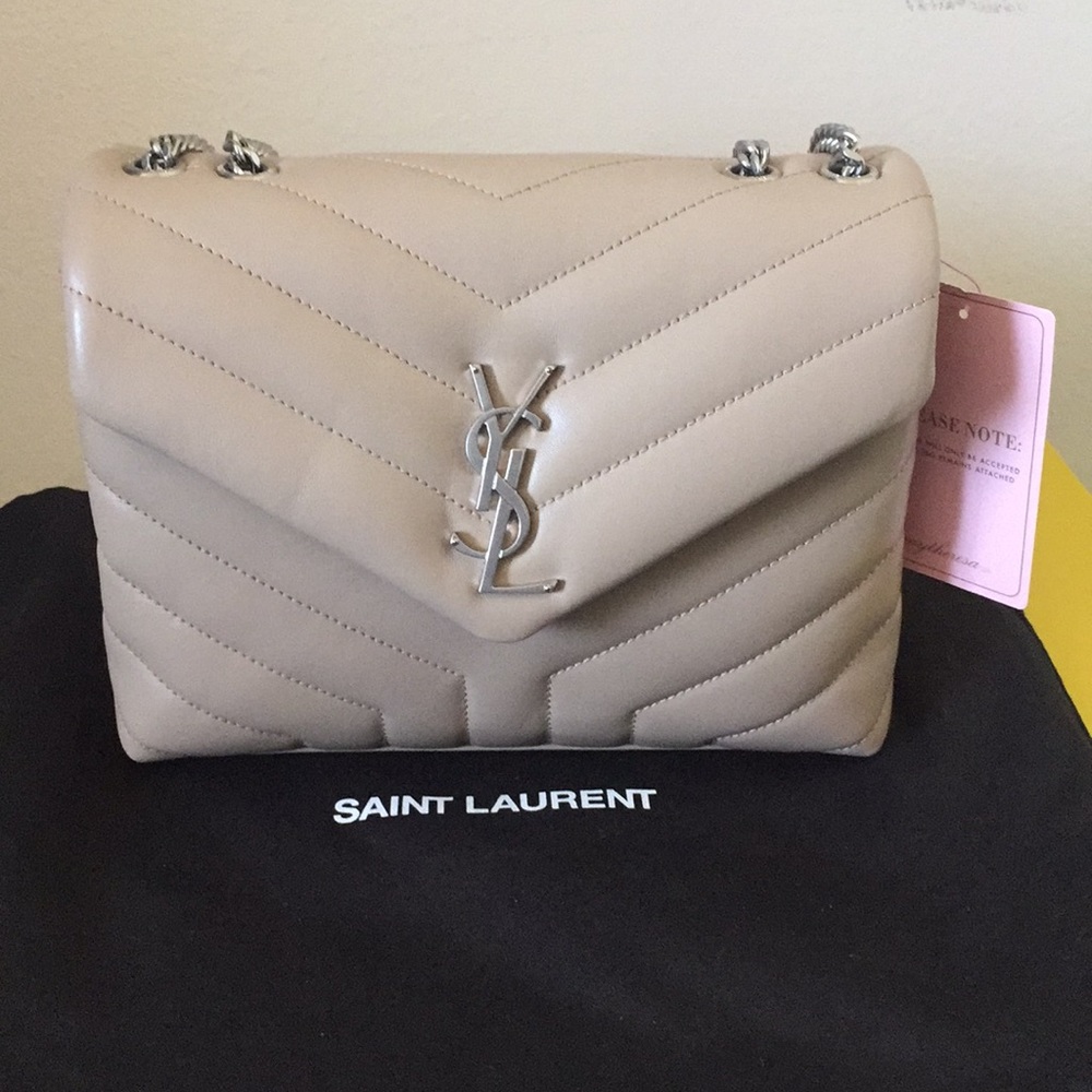 Saint Laurent Quilted Leather Shoulder Bag in Beige